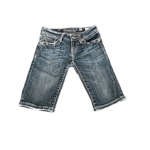 MISS ME Rhinestones cross embroidered jeans Bermuda shorts - Picture 3 of 11